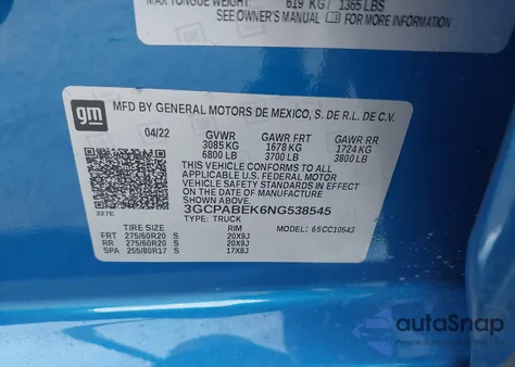 2022 Chevrolet Silverado 1500 2Wd Short Bed Custom из США, поврежденный, VIN 3GCPABEK6NG538545